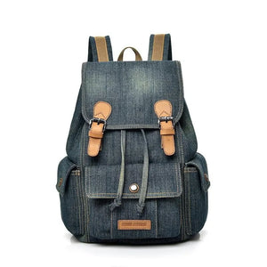 Women's Denim Drawstring Backpack College School Bag