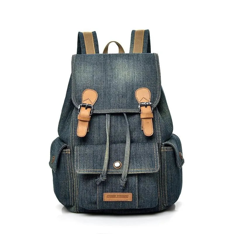 Women's Denim Drawstring Backpack College School Bag