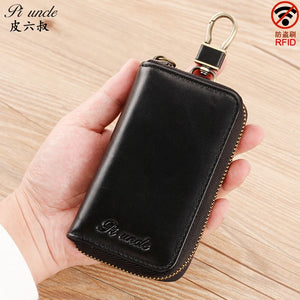 Leather Keychain Men Women Key Holder Organizer Pouch Cow Skin Car Long Key Bag
