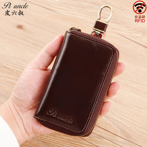 Leather Keychain Men Women Key Holder Organizer Pouch Cow Skin Car Long Key Bag