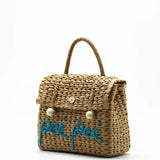 Hand Woven Straw Bag Letter Design