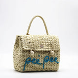 Hand Woven Straw Bag Letter Design