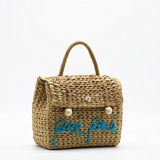 Hand Woven Straw Bag Letter Design
