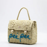 Hand Woven Straw Bag Letter Design