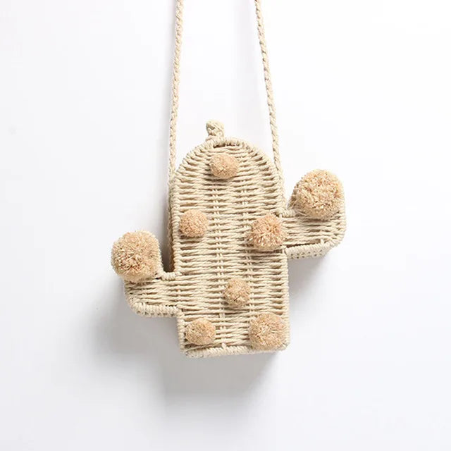 High Beach Bag Cactus Rattan Bag Straw Bag Summer Bags With Pom Pom Women Messen