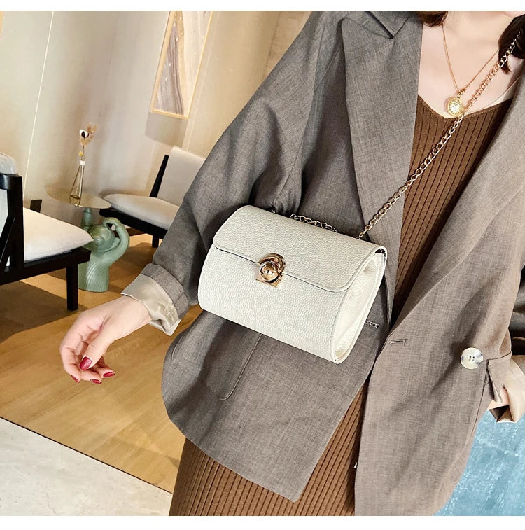 Small Square Bag PU Leather Lychee Pattern Messenger Bag