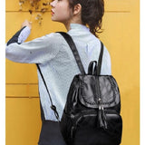 Small Leather Backpack Zipper Schoolbag Student Bookbag