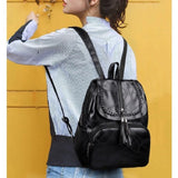 Small Leather Backpack Zipper Schoolbag Student Bookbag