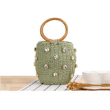 Rhinestone Crystal Straw Bucket Bag Handbag