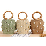 Rhinestone Crystal Straw Bucket Bag Handbag