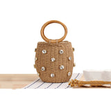 Rhinestone Crystal Straw Bucket Bag Handbag