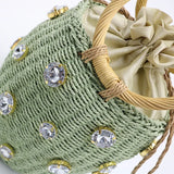 Rhinestone Crystal Straw Bucket Bag Handbag