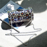 Leopard Print Rhinestone Dinner Bag Women Cylindrical Shoulder Bag