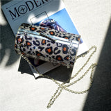 Leopard Print Rhinestone Dinner Bag Women Cylindrical Shoulder Bag