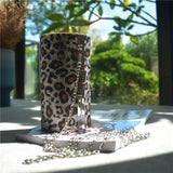 Leopard Print Rhinestone Dinner Bag Women Cylindrical Shoulder Bag