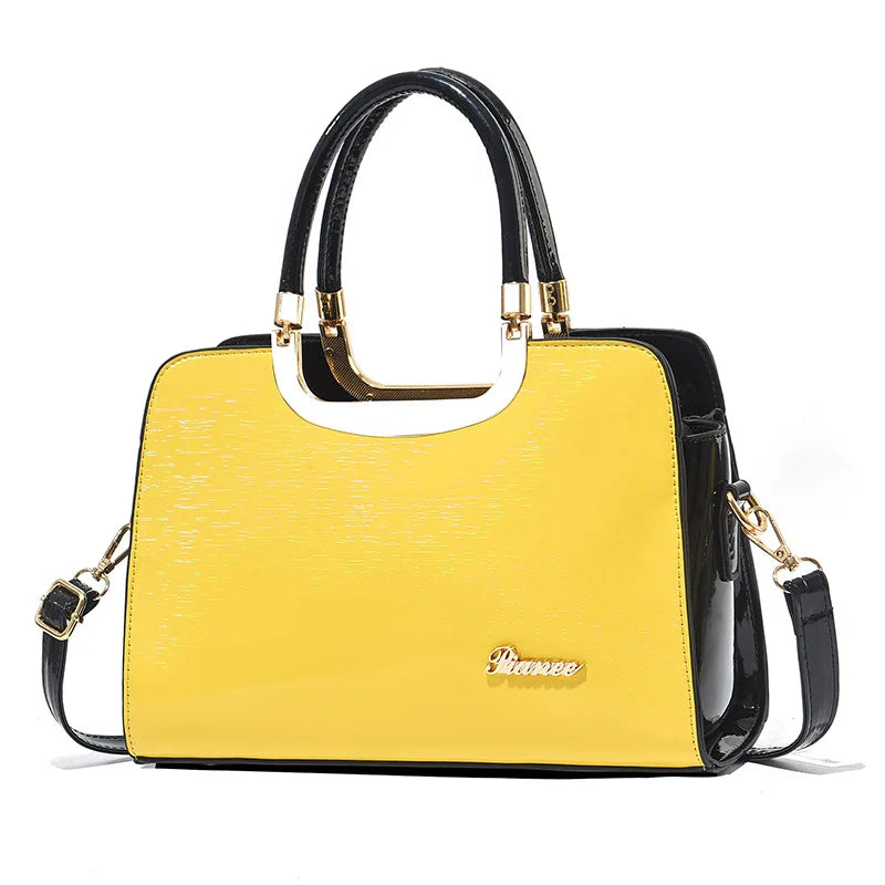 High-End Women's Leather Handbag Bright Shoulder Messenger Bag