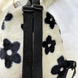 Floral Mini Backpack Schoolbag Women Casual Plush Rucksack