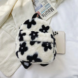 Floral Mini Backpack Schoolbag Women Casual Plush Rucksack