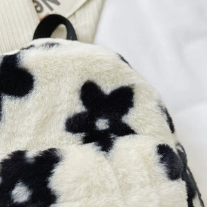 Floral Mini Backpack Schoolbag Women Casual Plush Rucksack