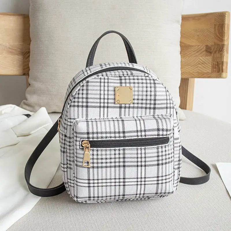 Teenage Girls Plaid Mini Backpack Small Bagpack Female Shoulder Bag