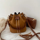 Mini Crossbody Handbags Bucket Bag Small Tassel PU Leather Women