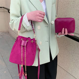 Mini Crossbody Handbags Bucket Bag Small Tassel PU Leather Women