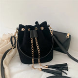 Mini Crossbody Handbags Bucket Bag Small Tassel PU Leather Women