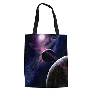 Outer Planets Print Tote Student Book Bag Girls Shopping Canvas Bag