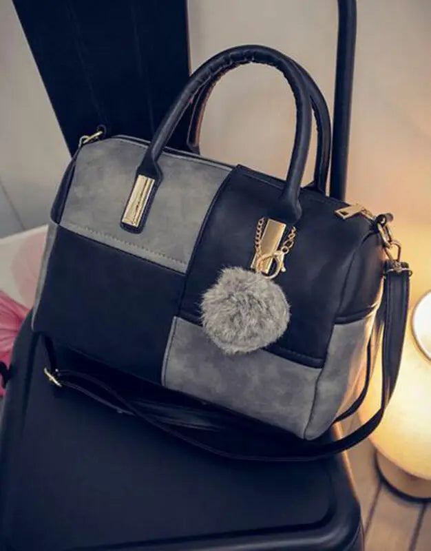 Hairball PU Leather Top-handle Bags Large Tote Bag