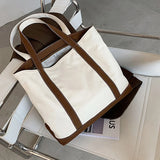 Striped Canvas Handbag Women Casual Shoulder Bag Adults
