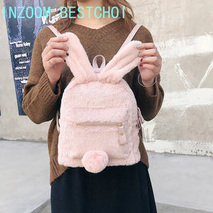 Pink Bunny Ears Backpack Harajuku Student School Bag