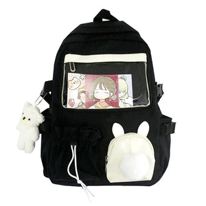 Pink Bunny Anime School Bag Girls Drawstring BookBag