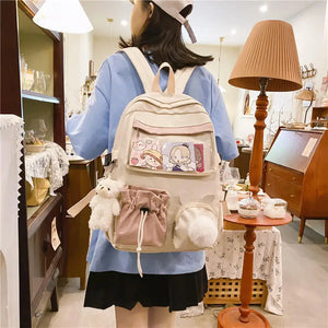 Pink Bunny Anime School Bag Girls Drawstring BookBag