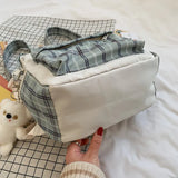 Plaid Backpack for High School Students Fresh Style Large Capacity Schoolbag