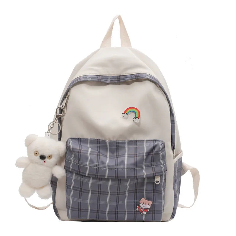 Plaid Backpack for High School Students Fresh Style Large Capacity Schoolbag
