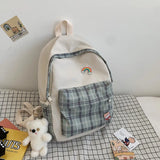 Plaid Backpack for High School Students Fresh Style Large Capacity Schoolbag