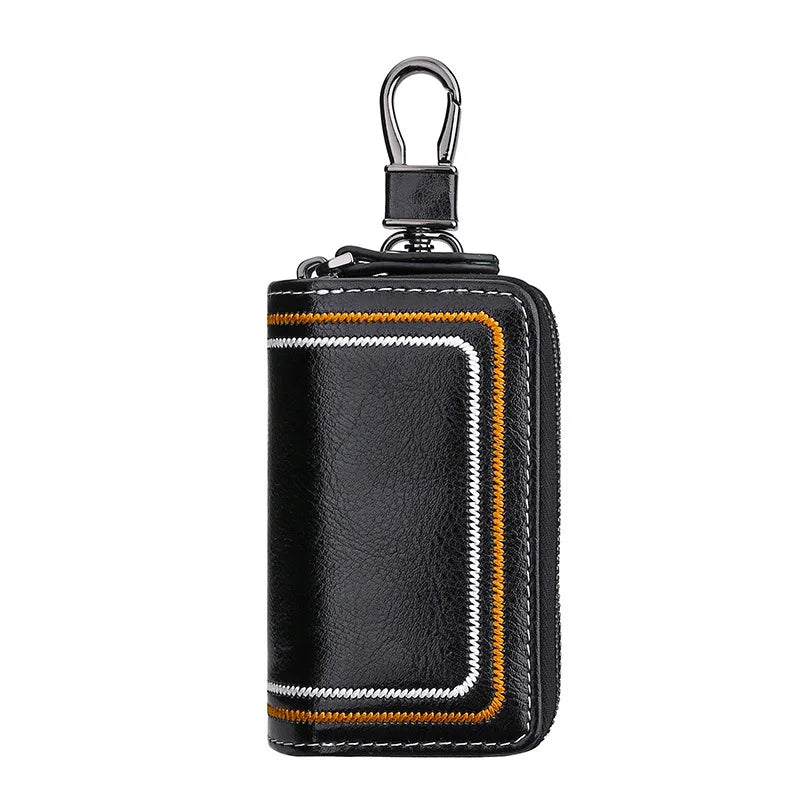 Leather Car Key Holder with Double Protection Pockets