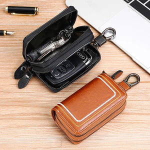 Leather Car Key Holder with Double Protection Pockets