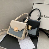 Small Square Flap Crossbody Messenger Bag Solid PU Leather Work L