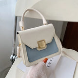 Small Square Flap Crossbody Messenger Bag Solid PU Leather Work L