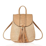 Straw Backpack Bucket Bag Tassel Shoulder Women's Bag