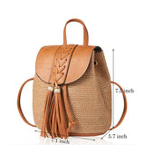 Straw Backpack Bucket Bag Tassel Shoulder Women's Bag