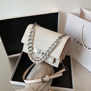 Stone Pattern Square Bag Woven Chain Shoulder Messenger Women's Bag