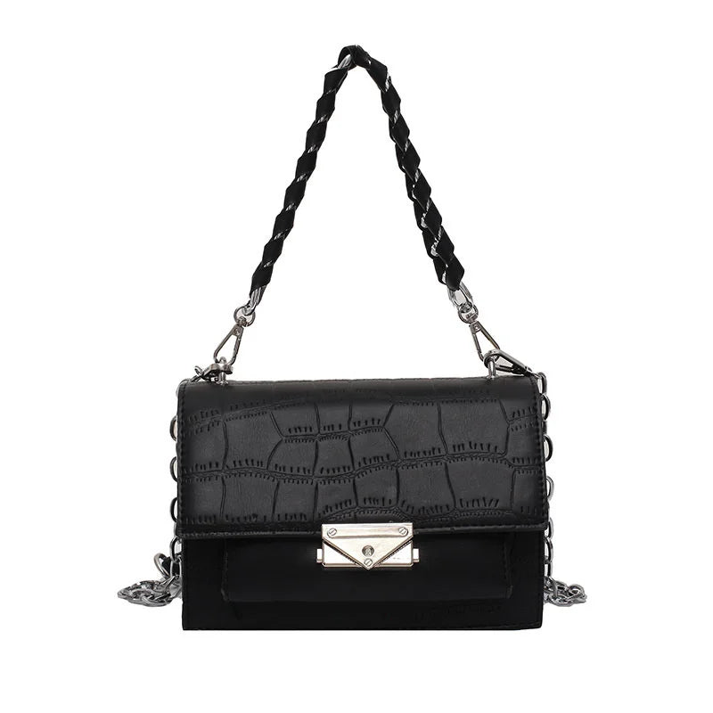 Stone Pattern Square Bag Woven Chain Shoulder Messenger Women's Bag
