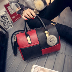 Furry Ball Stitching Boston Bag Women's Handbag