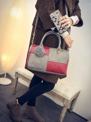 Furry Ball Stitching Boston Bag Women's Handbag