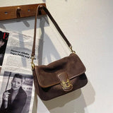 Retro Underarm Bag Cowhide Suede Female Shoulder Handbag