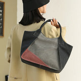 Patchwork Canvas Bag Women Large Capacity Casual Commuter Shoulder Bags
