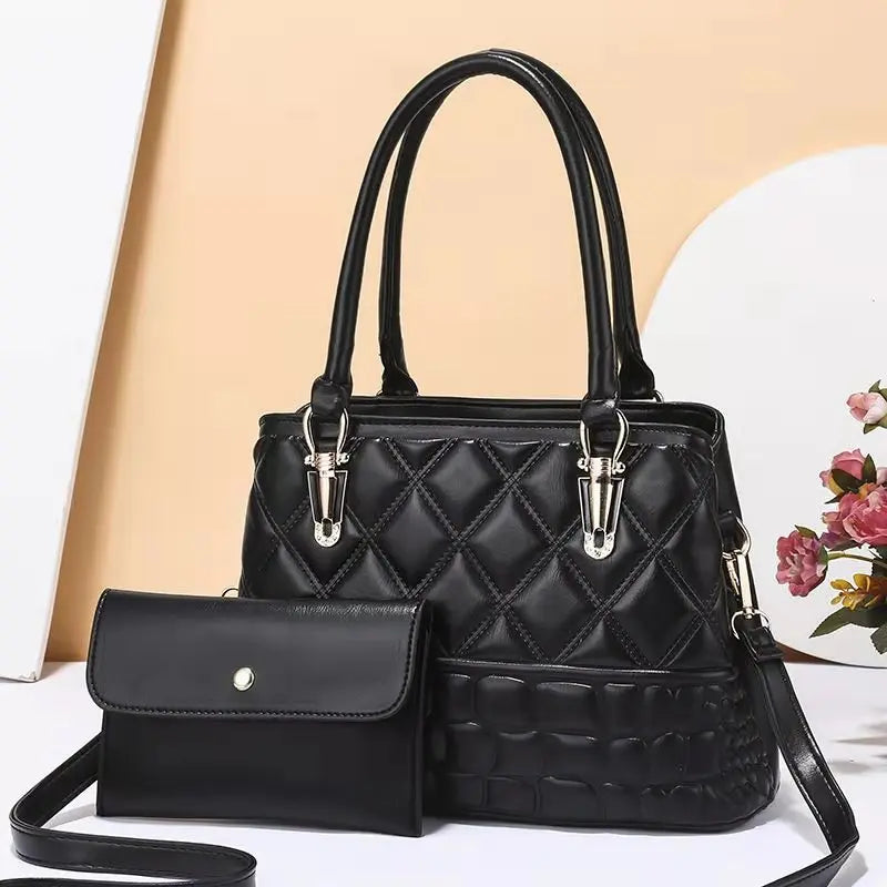 Rhombus Ladies Shoulder Messenger Bag European American Bags Women 2-piece set