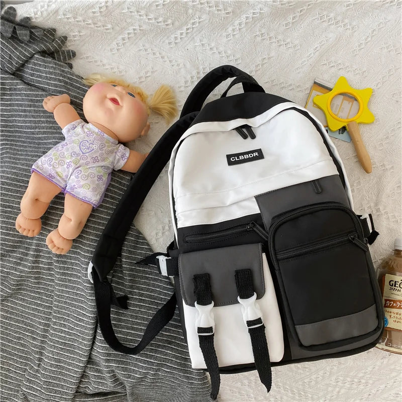 Waterproof Nylon Insert Buckle Women Backpack Female Multi-pocket Travel Bag